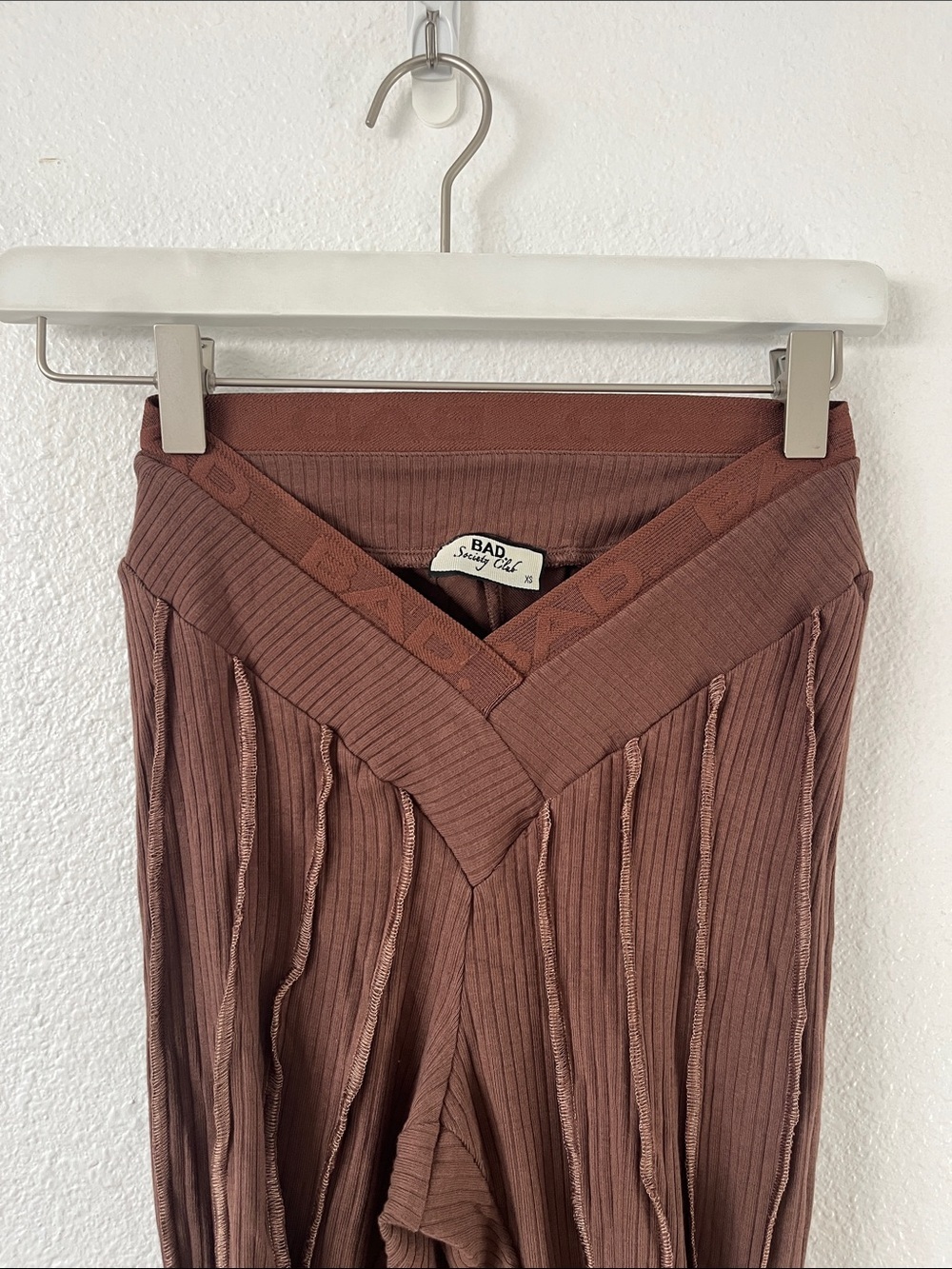 Bad Society Club: ICY RIBBED STRETCH PANTS- MOCHA BROWN Size XS - Picture 3 of 6